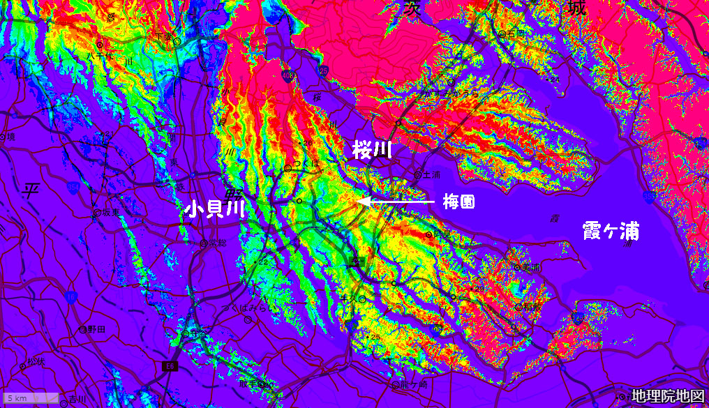 つくばの標高図